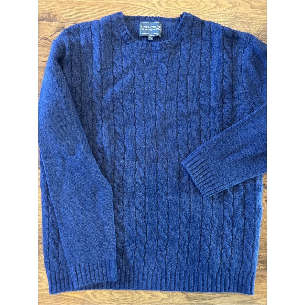 Line of Trade‎ 100% Shetland Wool Royal Blue Crewneck Cable Knit Sweater Size XL